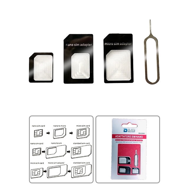 4 in 1 Convert Nano SIM Card to Micro Standard Adapter For iPhone and