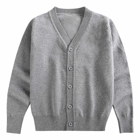 Coerni Boys' Long Sleeve V-Neck Classic Knit Cardigan Sweater Kids Basic Cotton Button Up Uniform Cardigan Outwear