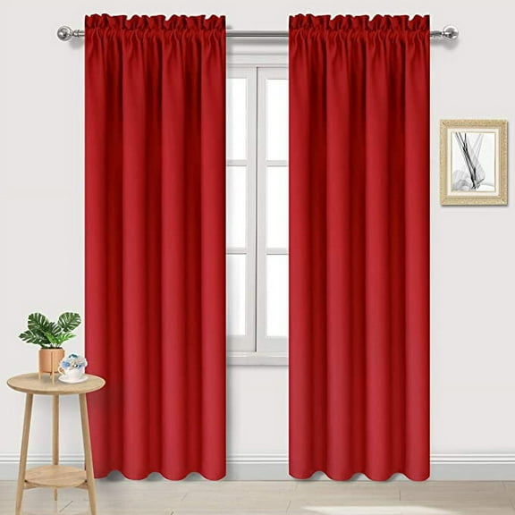 Amay Room Darkening Rod Pocket Curtain Panel Draperies True Red 52 Inch Wide by 108 Inch Long-1 Panel