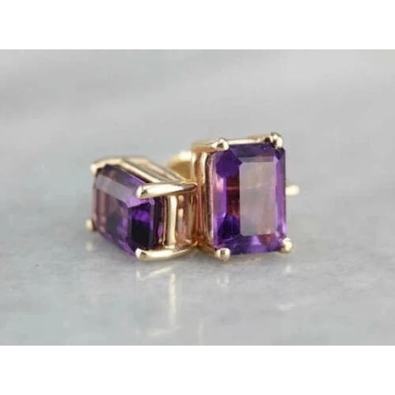 2 ct Emerald Cut Lab Created Amethyst Push Back Solitaire Stud Earrings 14k Yellow Gold Plated