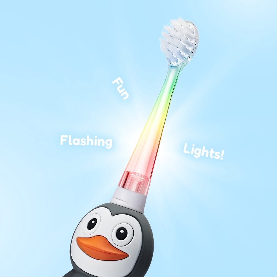 Brush-Baby WildOnes Kids Electric Toothbrush, Penguin Design, 2-Min Timer, 3 Brush Heads, Soft Bristles, Ages 0-10