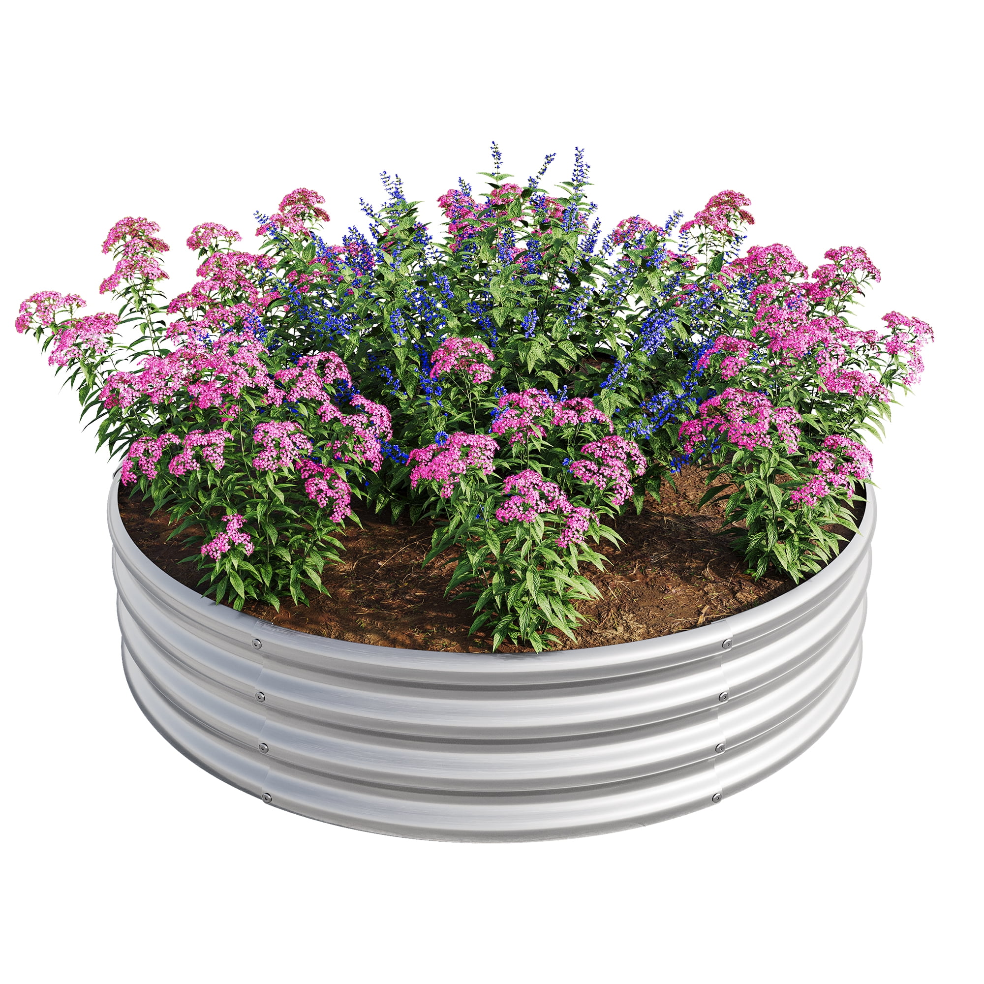 AsterOutdoor 2pcs Tall Round Raised Garden Bed Galvanized Metal Planter Box, 11.4" Height