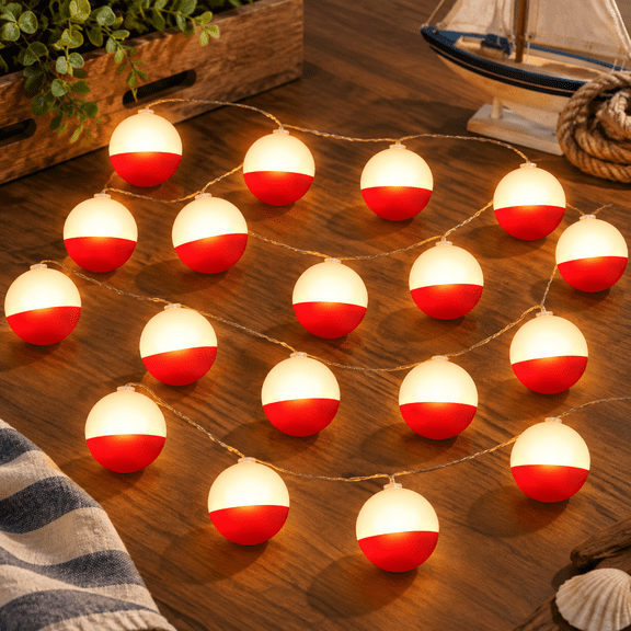 1 Fishing Bobbers LED String Lights, 10ft 20 Bulb Warm Glow Fishing Themed Decor