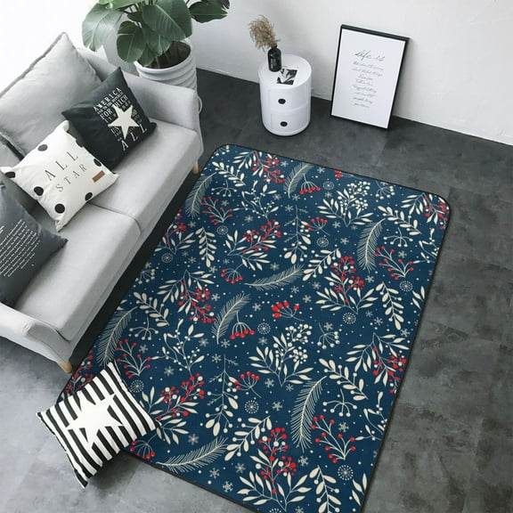 Area Rugs For Living Room Decor - Merry Christmas Winter Leaves Soft Anti Slip Throw Washable Rugs 5x7 For Bedroom, Indoor Carpet For Bedroom Living Room 80x58In