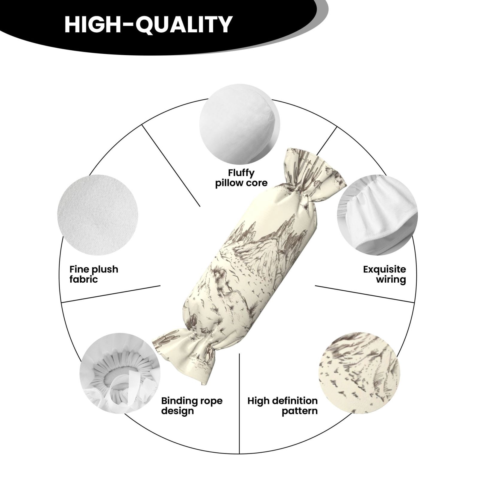 Candy Throw Pillow Travel Cervical Pillow Cylindrical Neck Body Cushion With Insert For Bed Couch Home Decor 9.8x24.4in Desert Landscape Mountains Cacti Cowboy (3)