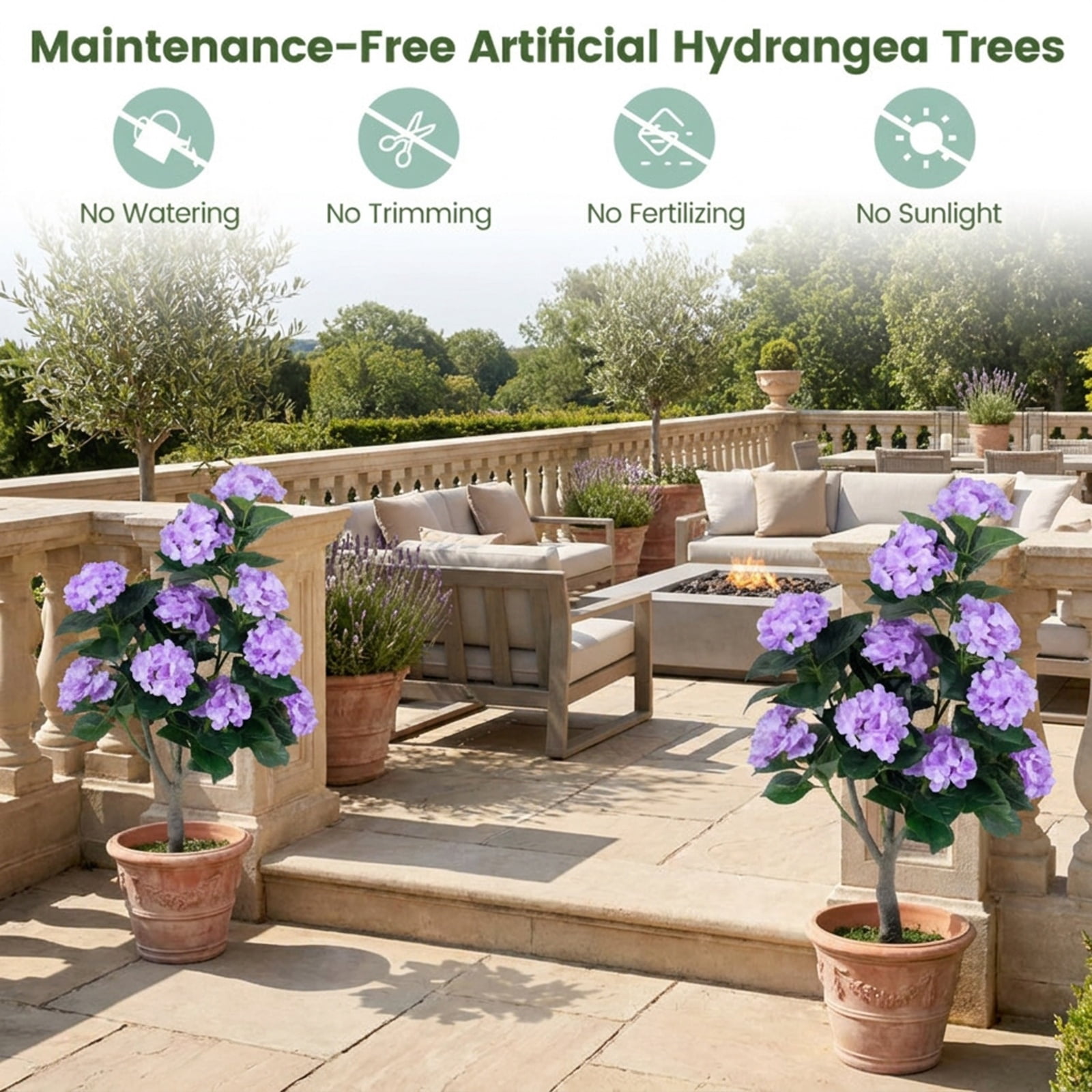 Vebreda Artificial Plant Decor, 43.5" Artificial Hydrangea Tree 2-Pack, Bring Lifelike Beauty Indoors, Long-Lasting Build with Stable Base