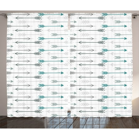 Teal Decor Curtains 2 Panels Set Retro Arrow Pattern In