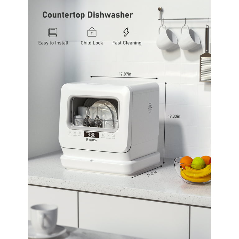 KARLXTOM Portable Countertop Dishwashers, Compact Mini Dishwasher Machine  with 5L Built-in Water Tank & Inlet Hose, 5 Programs, White/Black