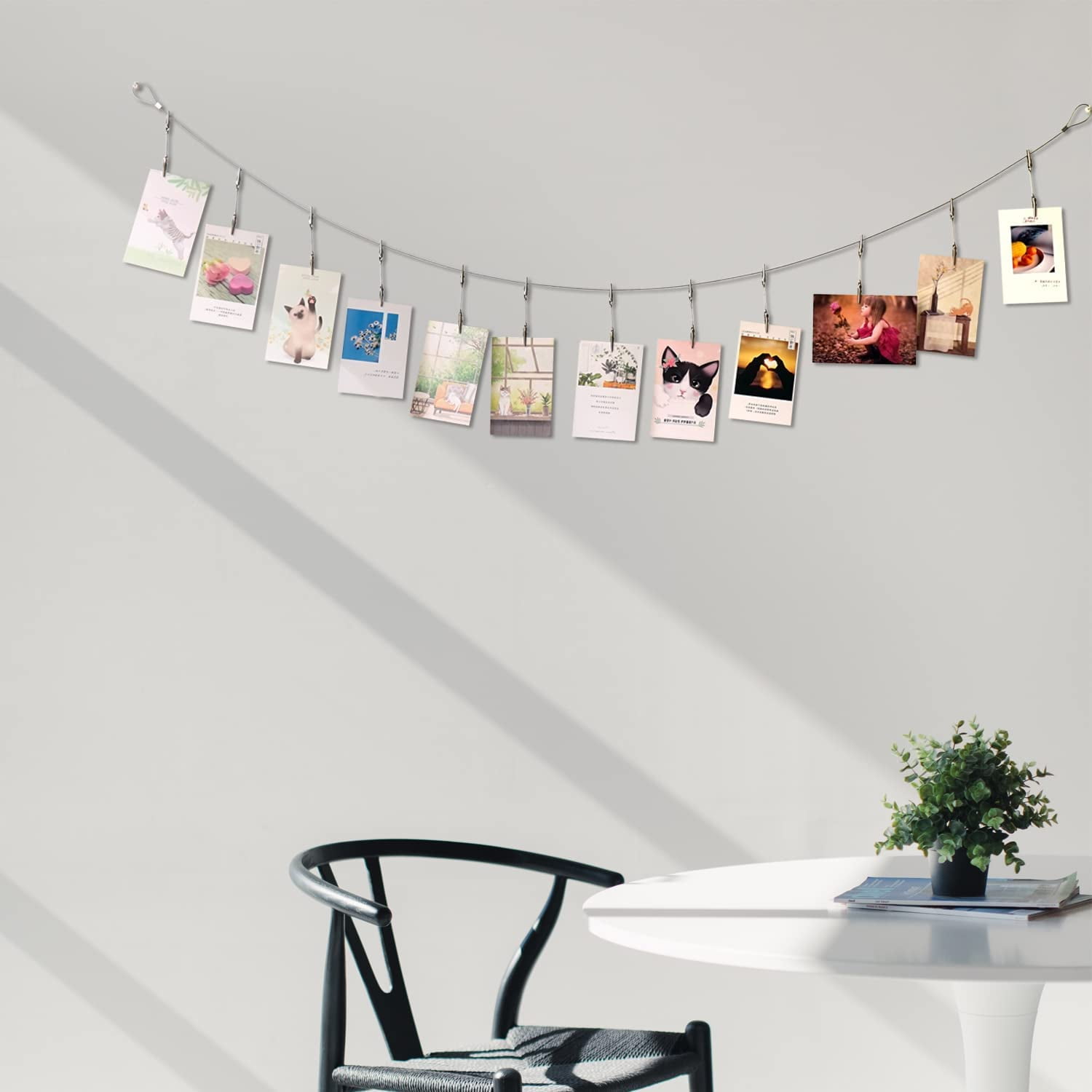 Wall Hanging Photo Display, DIY Picture Frame String with 12 Clips for Photos Notes and Artworks (Adjustable Alligatory Clip)
