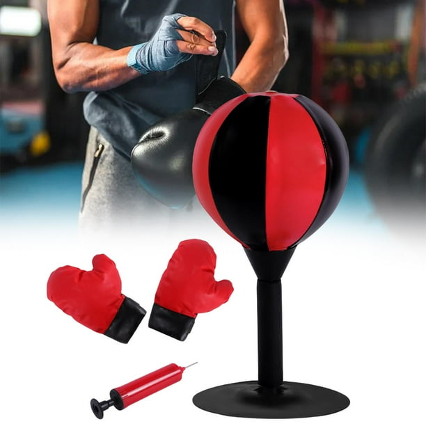 Saco de boxeo de escritorio para niños, ejercicio con ventosa para golpear, pelota para golpear Negro Rojo con Guantes