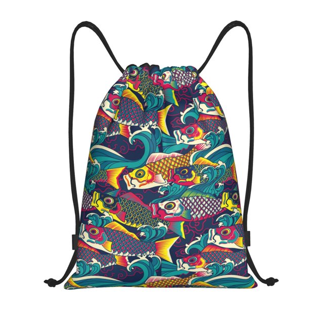 Fotbe Colorful Carp Streamer Bolsa Mochila con Cordón Estampada, Bolsa de Gimnasio Deportiva, Bolsa Cinch, Bolsa con Cordón para Hombres y Mujeres-Medium