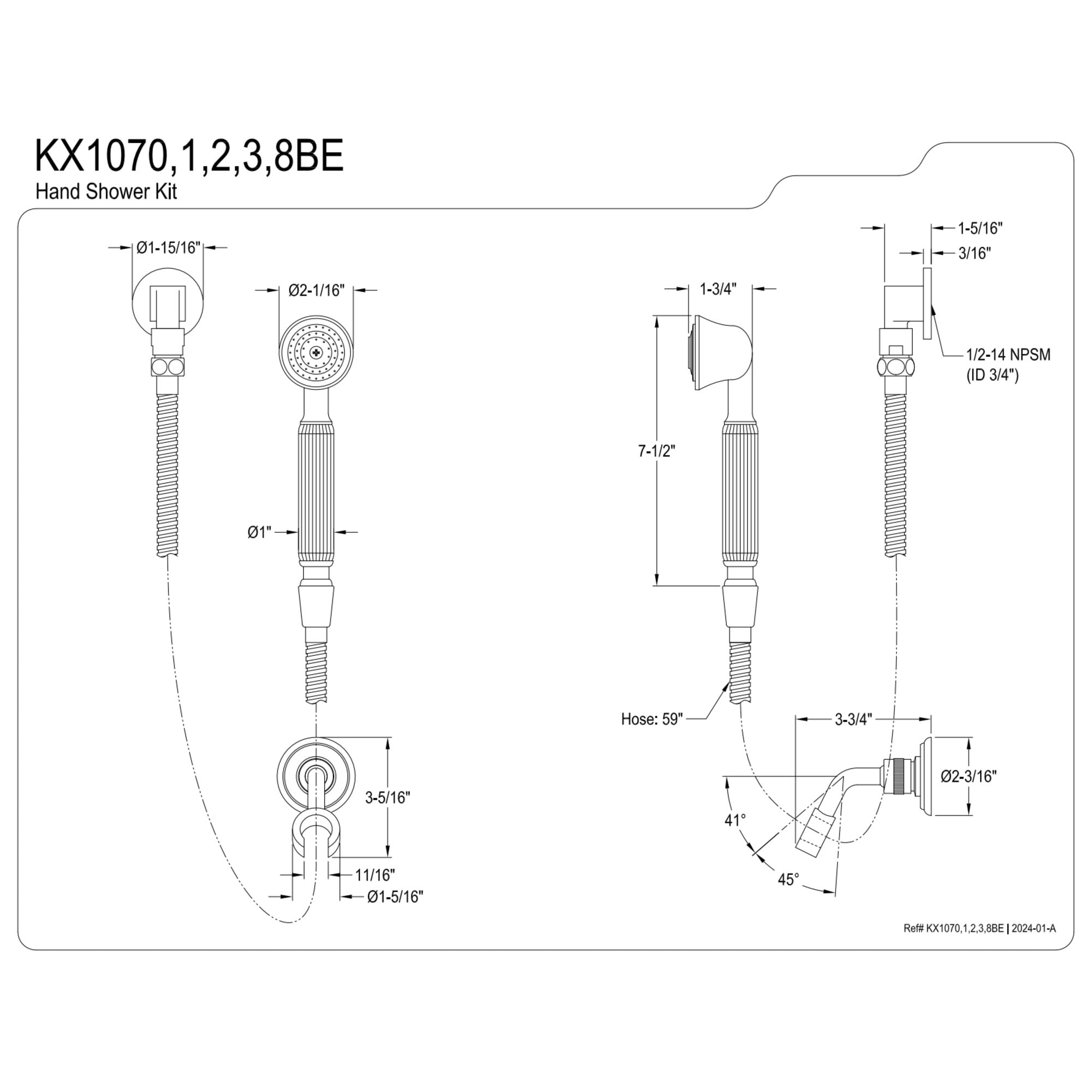 Kingston Brass KX1070BE Vintage Hand Shower Kit, Matte Black