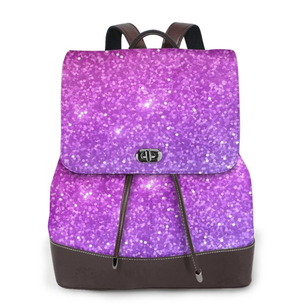 Fotbe Purple Glitter Mochila Bolso con Estampado para Mujer, Mochila Antirrobo de Nylon Impermeable, Bolsa Ligera de Hombro