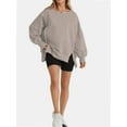 thumbnail image 2 of Women Oversized Sweatshirts Crewneck Side Slit Pullover Long Sleeve Casual Tops, 2 of 7