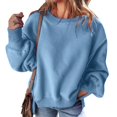 thumbnail image 2 of Round Neck Pullover for Women Loose Lambswool Casual Versatile Long Sleeve Top Fall Winter Sweatshirt Sky Blue M, 2 of 9