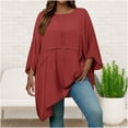thumbnail image 6 of aidice Plus Size Womens Shirts Casual Round Neck Batwing Sleeve Comfy Irregularly Oversize Tee Shirts, 6 of 8