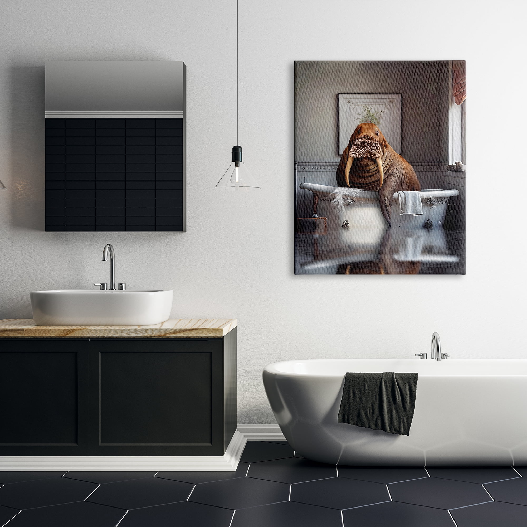 Stupell Industries Walrus in Bathtub Animals & Insects Painting Gallery Wrapped Canvas Print Wall Art, 36 x 48