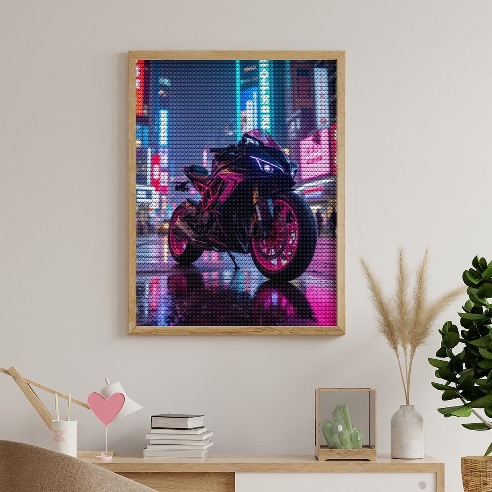 Diamond Art Kits for Adults, Motorcycle Neon Urban Night City 5D Diamond Painting Kits for Adults Beginners, DIY Full Drill Diamond Painting, Gem Art and Crafts 12x16