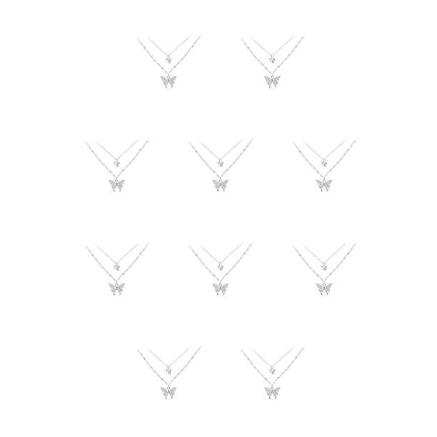 Qarigey Collar de doble capa chapado en plata, gargantilla para mujer, accesorio de moda, diamantes de imitación, joyería para fiesta, boda Oro blanco 10piezas