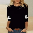 thumbnail image 2 of Ounisa Halloween Womens 3/4 Length Sleeve Tops Round Neck Loose Cute Tee Shirts Dressy Casual Print Blouses Tunic, 2 of 4