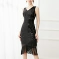 thumbnail image 2 of Riforla Women 1920s Sequins Dress Tassel V Neck Sleeveless Evening Dress Dresses for Women Black S, 2 of 6