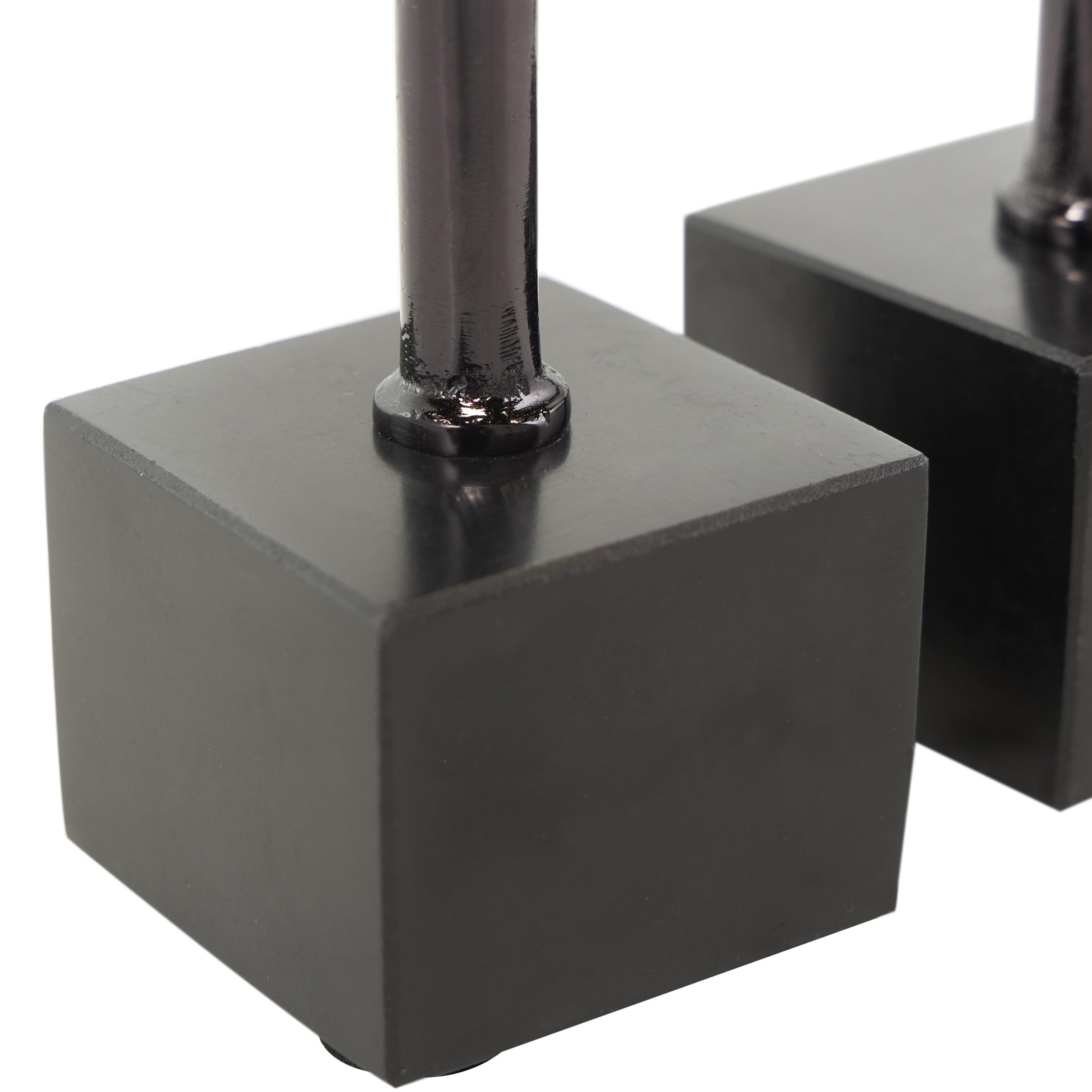 DecMode 2 Candle Black Aluminum Metal Slim Candle Holder with Block Bases, Set of 2