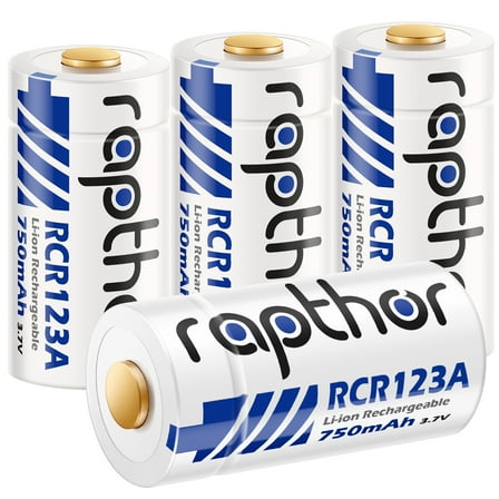 Rapthor CR123A Rechargeable Lithium-ion Battery 4 Pack 750mAh with UN UL Certified for Arlo VMC3030 VMK3200 VMS3230/3330/3430/3530 Wireless Security Camera Flashlights Polaroid