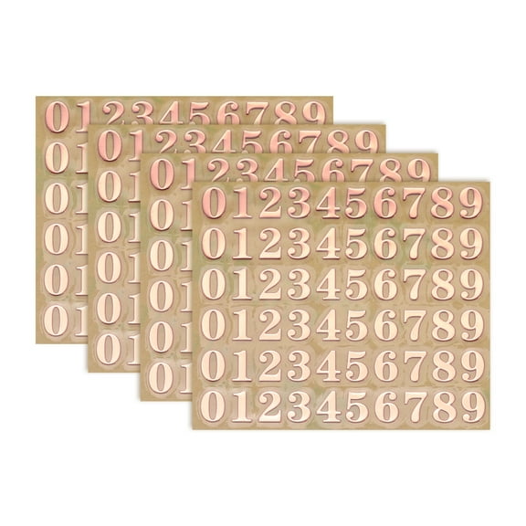 4 Sheets Number Stickers 0.18" 3D Mini Number Stickers Alloy Self Adhesive Number Stickers (Rose Gold)