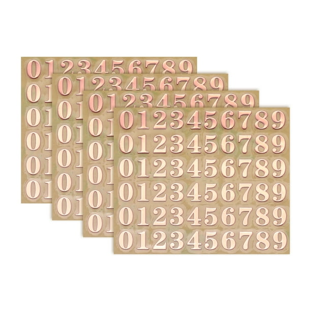 4 Hojas de Calcomanías de Números 0.18" Calcomanías de Números Mini 3D Autoadhesivas de Aleación (Oro Rosa)