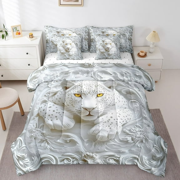 Castle Fairy Safari Leopard 7-Piece Twin Bedding Sets,Jungle Animal Bedding Comforter Set,Woodland Wildlife Breathable Sheet Sets,Microfiber Boys Bedroom Decor,Reversible