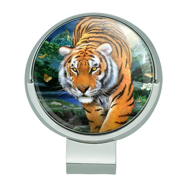Tiger Stalking at Sunset Butterflies Golf Hat Clip With Magnetic Ball Marker