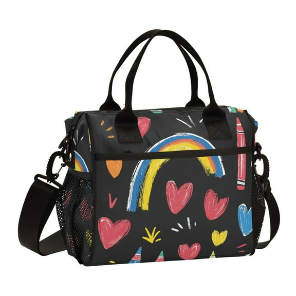 Ckdifva Crayons and Rainbows Hearts Cooler Bag Cooler Cooling Tote Lunch Bag Lunch Box Front Pocket with Shoulder Strap