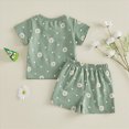 thumbnail image 4 of KPOPLK 6 9 12 Months 2T 3T 4T Baby Girl Summer Clothes Toddler Girl Casual Outfit Short Sleeve Daisy Print T-Shirt Shorts Set(18-24 Months,Green), 4 of 7