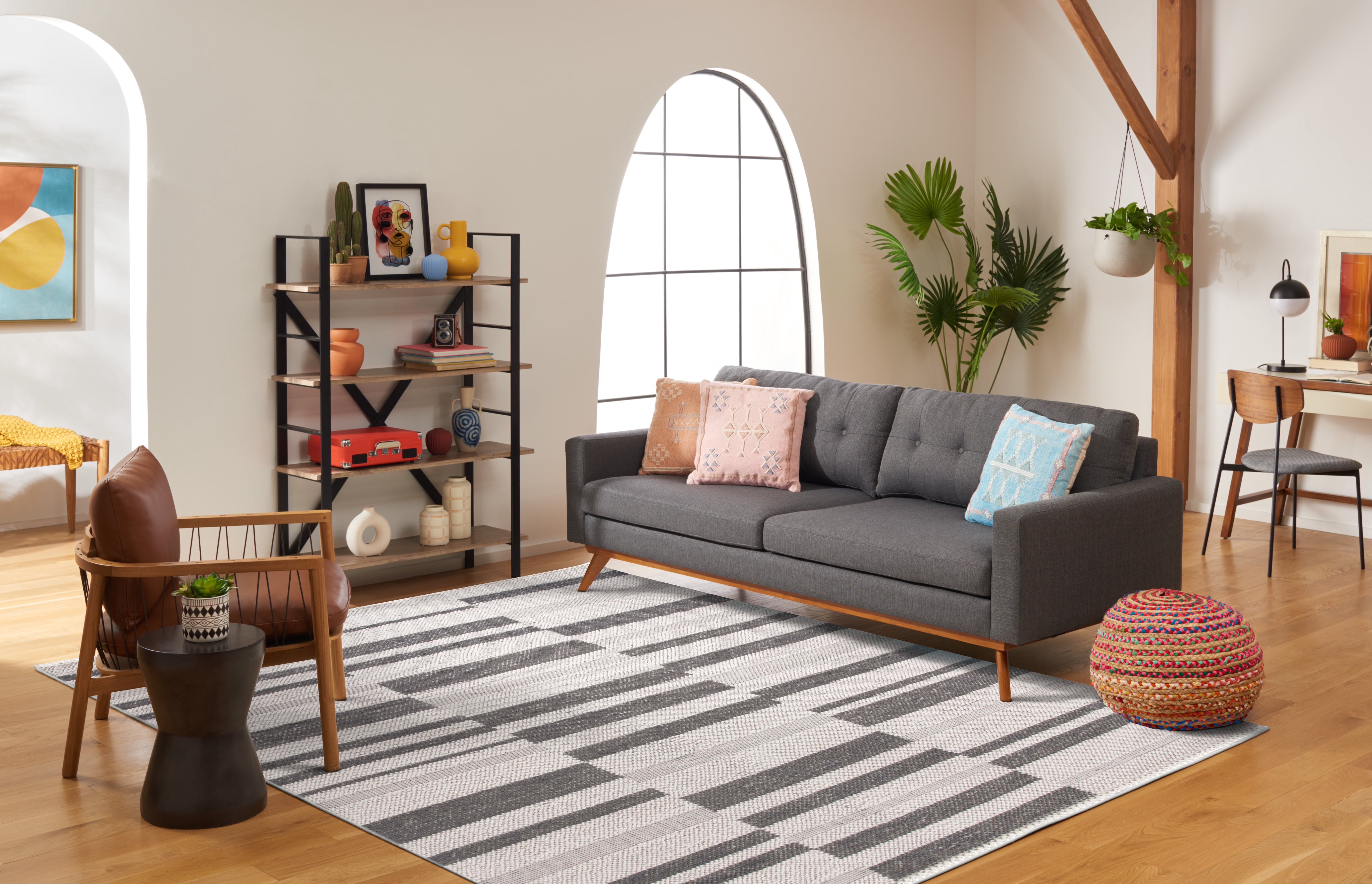 SAFAVIEH Natura Qendro Striped Area Rug, Ivory/Dark Grey, 3' x 5'