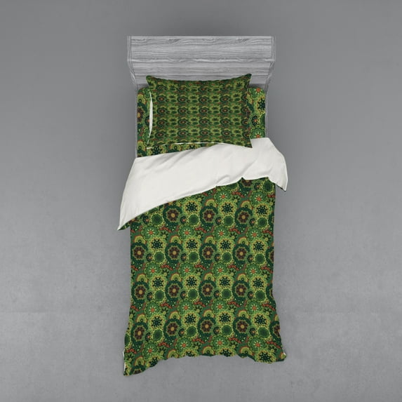 Ambesonne Mandala Bedding Set 3 Pcs, Native Culture, Twin XL, Pale Green Dark Green