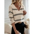 thumbnail image 6 of Women'S Casual Striped Long Sleeve V Neck Lightweights Pullover Sweater Loose Fit Drop Shoulder Tops Apricot S, 6 of 9