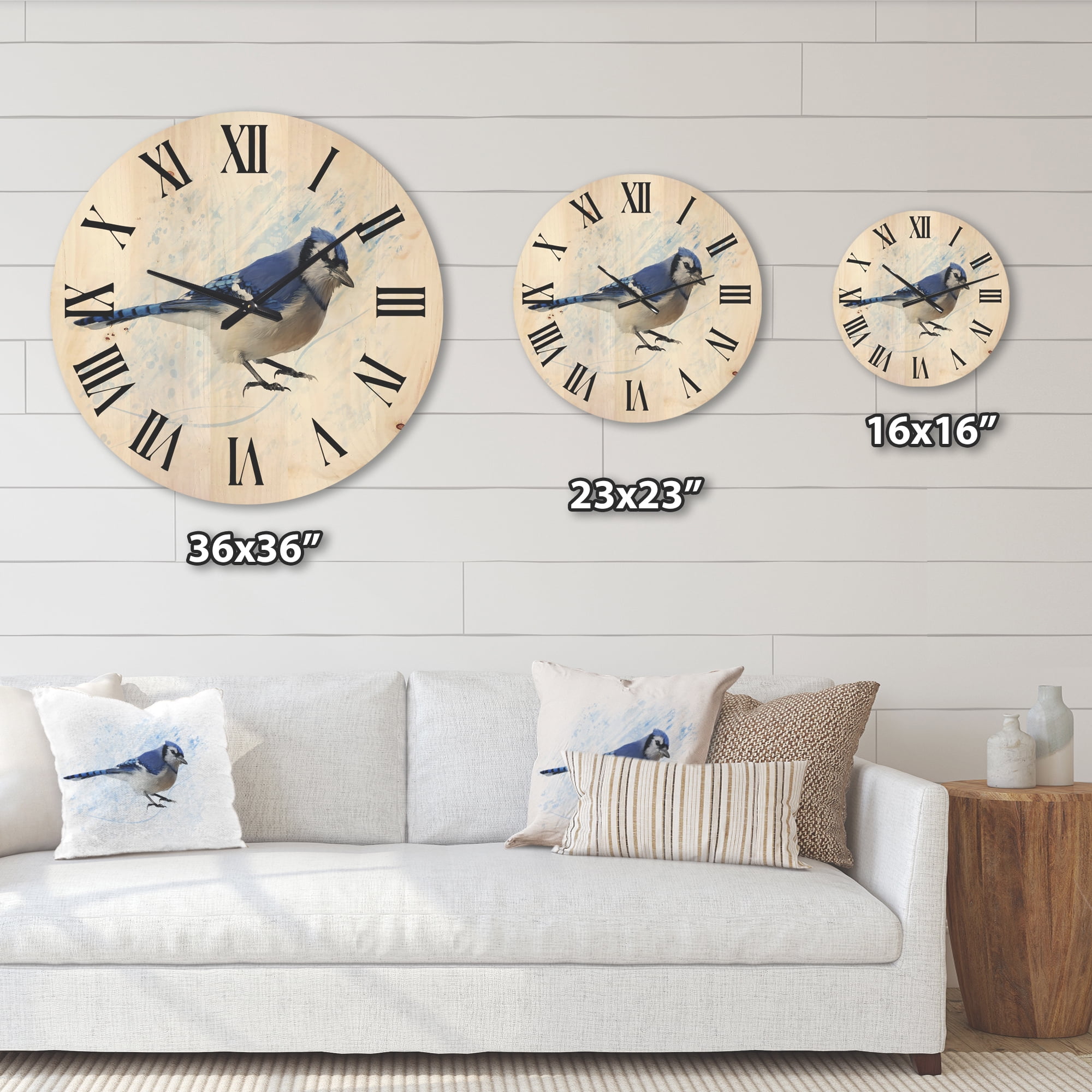 Designart 'Ancient Blue Jay Bird' Traditional Wood Wall Clock