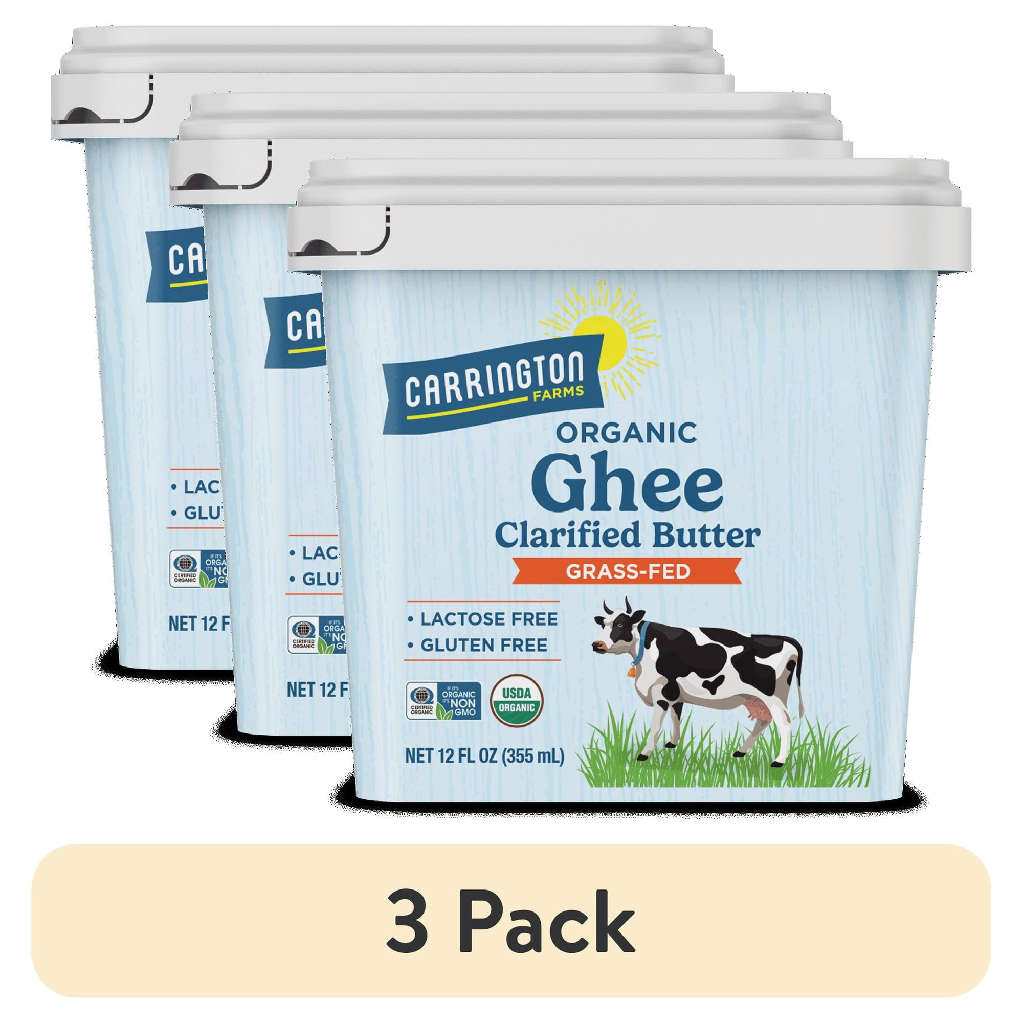 (3 pack) Carrington Farms Organic Ghee Clarified Butter Grass fed Gluten-Free 12 oz