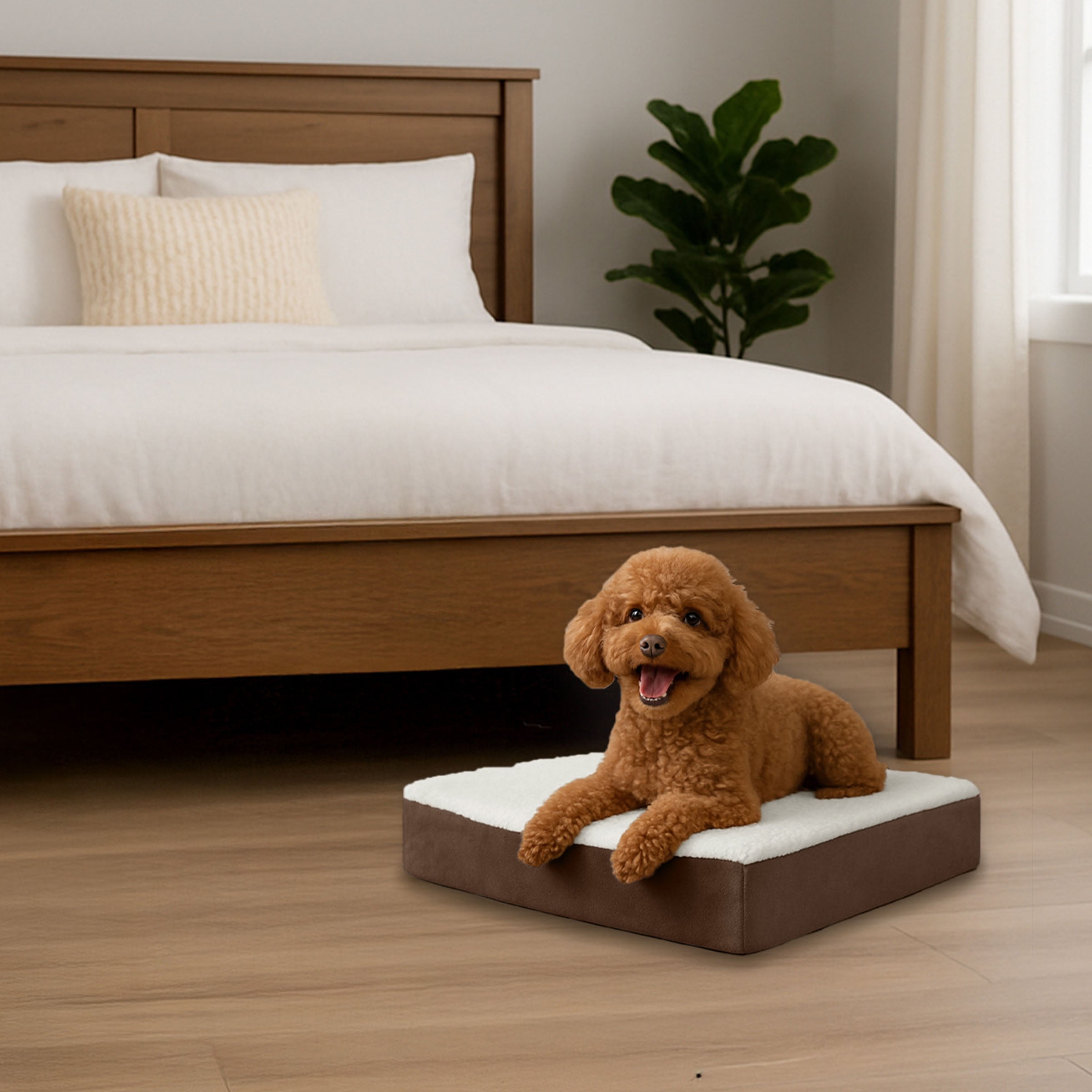 Orthopedic Dog Bed ? 2-Layer Memory Foam Dog Bed with Machine Washable Sherpa Cover ? 20x15 Dog Bed for Medium Dogs up to 20lbs by PETMAKER (Brown)