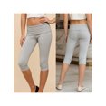 thumbnail image 2 of Pantalones capri de mujer de tiro bajo con cintura plegable, color liso, corte ajustado y estilo cropped., 2 of 9