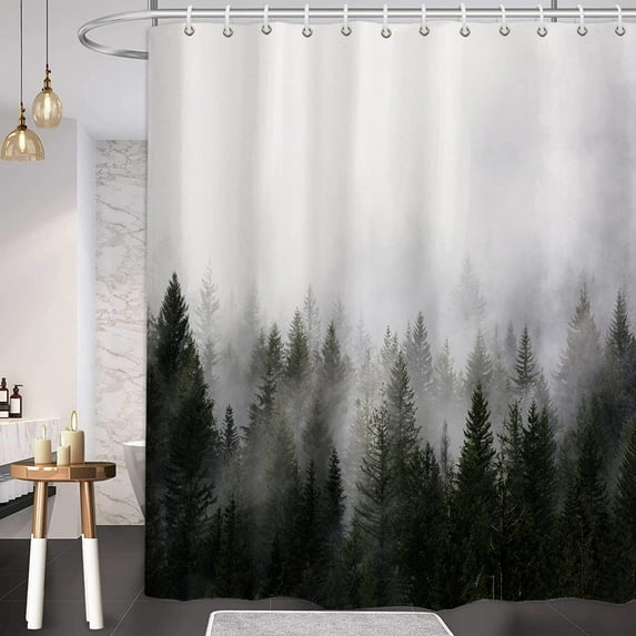 Misty Forest Shower Curtains,Nature Shower Curtain,Woodland Shower Curtain,Fantasy Fog Magic Winter Tree Bath Curtain for Bathroom,Waterproof Polyester Fabric 72" Wx72 L-with Hooks