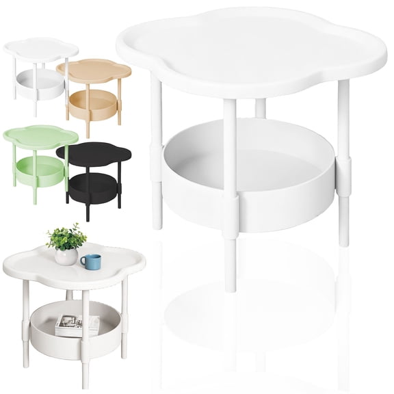 Noothes 2 Tier Side Table with Storage Indoor Outdoor Side Table Plastic Removable Tray Coffee Table for Living Room Bedroom Balcony