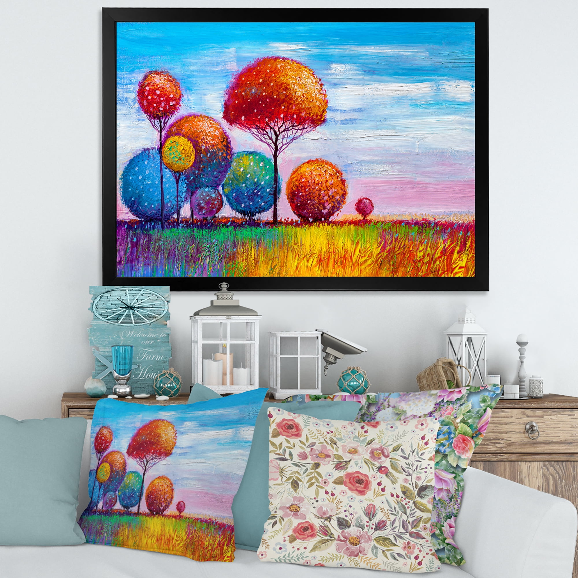 Designart 'Ornamental Colourful Trees IX' Modern Framed Art Print