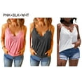 thumbnail image 2 of 3 Pieces Camisole for Women V Neck Spaghetti Strap Tank Tops Sleeveless Blouses Loose Fit, PNK+WHT+BLK, Large, 2 of 3