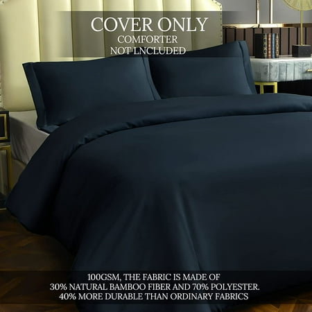 Navy Duvet Covers King Size Bedding Sets 3 Piece 1quilt Cover 2 Pillow Sham Bamboo Like Soft Breathable Hotel Collection With Zipper Closure Corner Ties Solid Color Blue Navy Duvet Covers King Size Bedding, Navy King Size Bedding Next