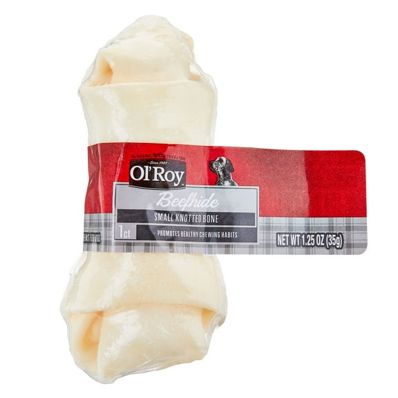 Ol' Roy 4" Rawhide Bone Natural Beefhide Chew for Dogs, Dry, 1.23 oz Bag, 1 Count