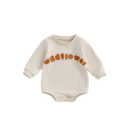 

Bmnmsl Baby Girls Romper Long Sleeve Embroidery Letters Casual Bodysuit