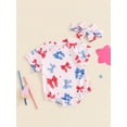 thumbnail image 3 of Suealasg Baby Girl 4th of July Outfit Short Sleeve Star Bow Print Romper Headband 3 6 12 18 Months Infant Summer 2Pcs Clothes, 3 of 7