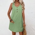 thumbnail image 5 of Kctiaxy Women's Button Round Neck Sleeveless Summer Dresses Cotton Soft Casual Flowy Short Dress with Pockets, 5 of 9