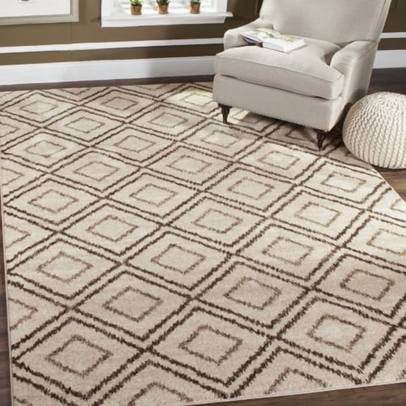 SAFAVIEH Tunisia Mandy Geometric Diamonds Area Rug, Cream/Brown, 5'1" x 7'6"